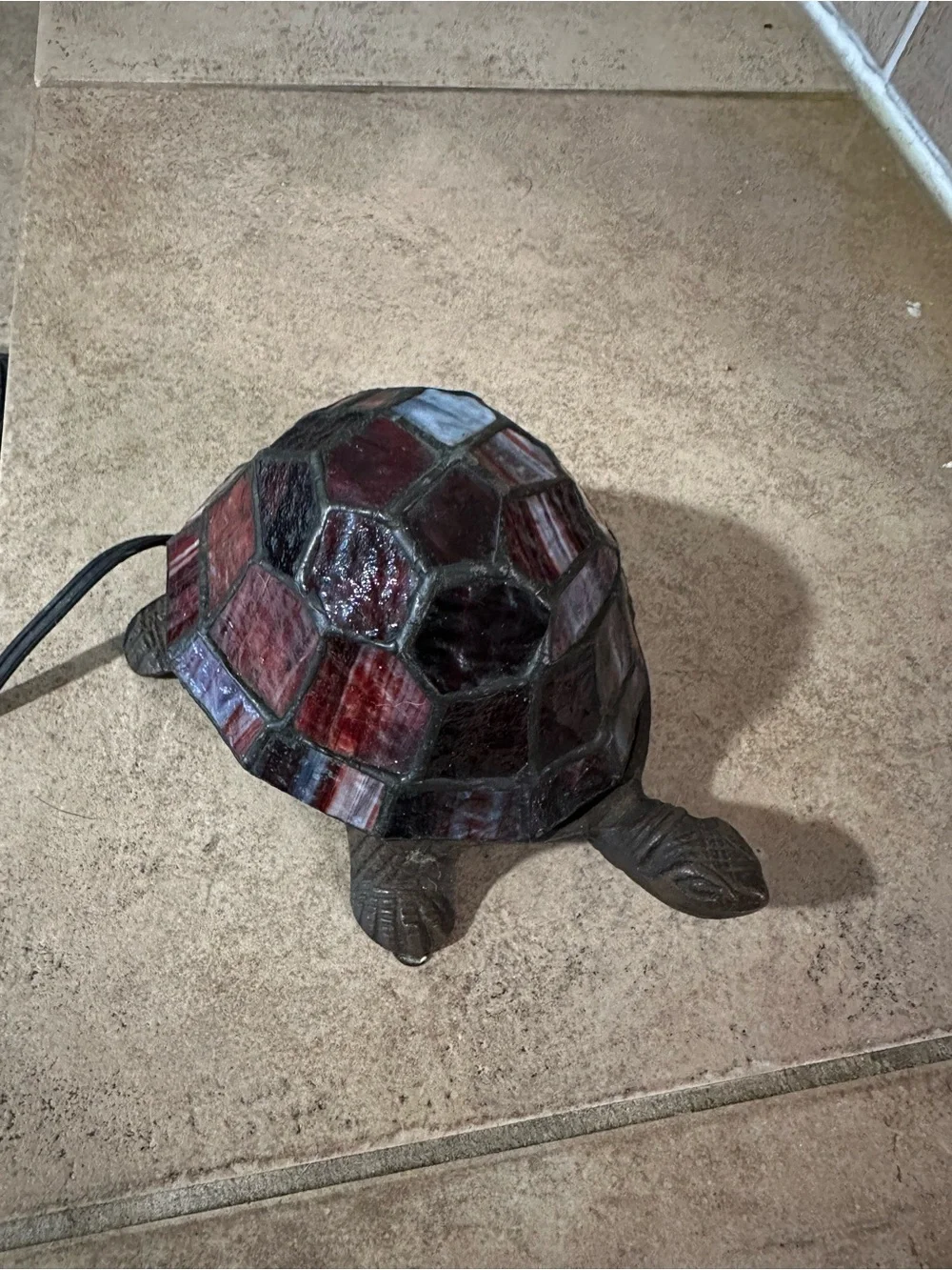 Turtle Tiffany-Style Red Stained Glass Accent Lamp